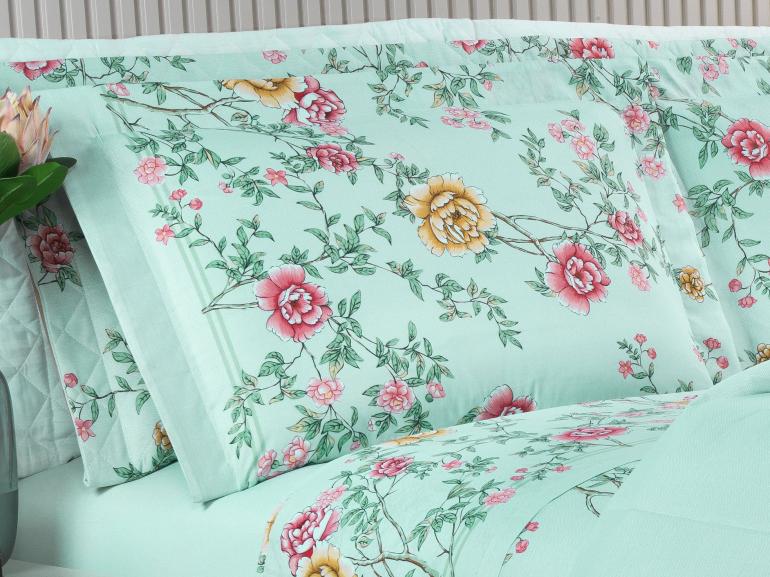 Jogo de Cama Casal 150 fios - Renata Menta - Dui Design