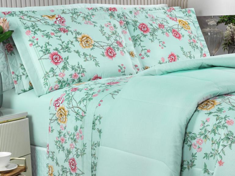 Enxoval King com Edredom 5 peas 150 fios - Renata Menta - Dui Design