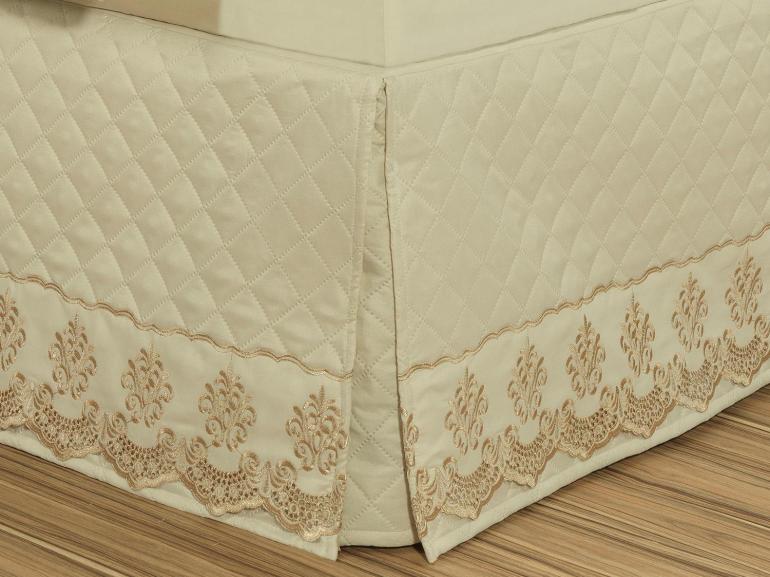 Saia para cama Box Matelassada com Bordado Inglês Queen - Requinte Pérola - Dui Design