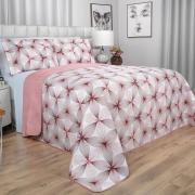 Kit: 1 Cobre-leito King Bouti de Microfibra Ultrasonic Estampada + 2 Porta-travesseiros - Riske Rosa Velho - Dui Design