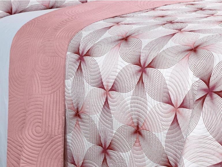 Kit: 1 Cobre-leito King Bouti de Microfibra Ultrasonic Estampada + 2 Porta-travesseiros - Riske Rosa Velho - Dui Design