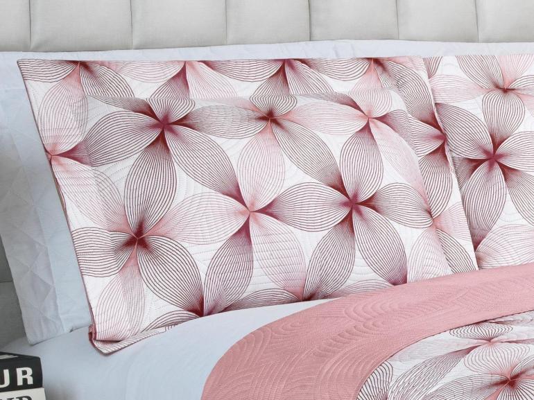 Kit: 1 Cobre-leito King Bouti de Microfibra Ultrasonic Estampada + 2 Porta-travesseiros - Riske Rosa Velho - Dui Design