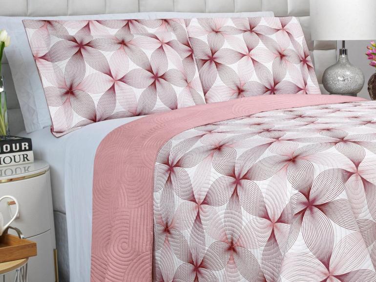 Kit: 1 Cobre-leito King Bouti de Microfibra Ultrasonic Estampada + 2 Porta-travesseiros - Riske Rosa Velho - Dui Design