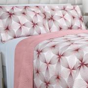 Kit: 1 Cobre-leito King Bouti de Microfibra Ultrasonic Estampada + 2 Porta-travesseiros - Riske Rosa Velho - Dui Design