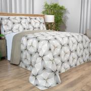 Kit: 1 Cobre-leito King Bouti de Microfibra Ultrasonic Estampada + 2 Porta-travesseiros - Riske Taupe - Dui Design