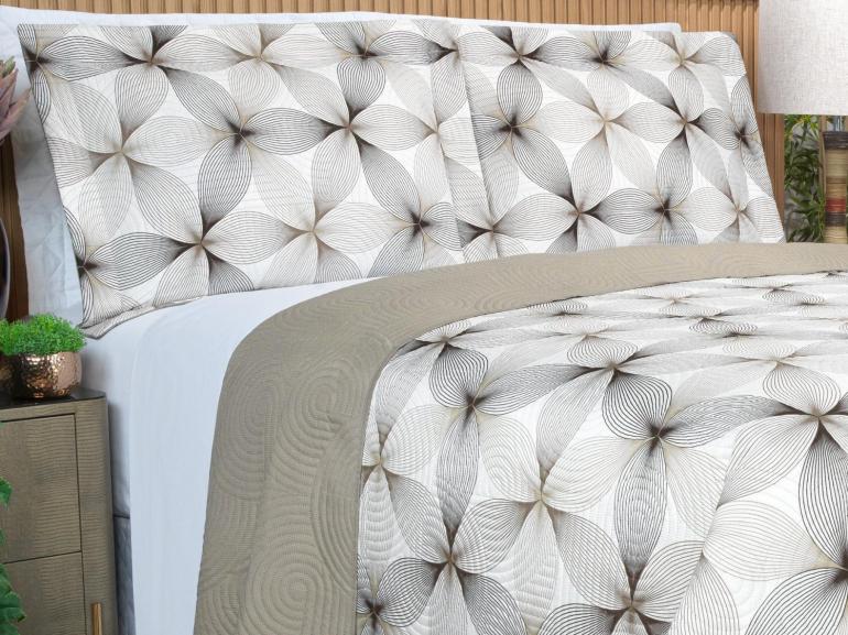 Kit: 1 Cobre-leito King Bouti de Microfibra Ultrasonic Estampada + 2 Porta-travesseiros - Riske Taupe - Dui Design