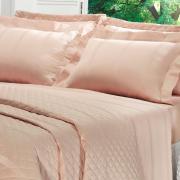 Kit: 1 Cobre-leito Casal + 2 porta-travesseiros Cetim 300 fios - Riviera Rosa - Dui Design