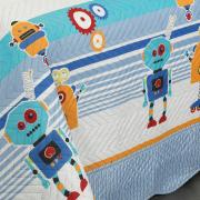 Kit: 1 Cobre-leito Solteiro Kids Bouti de Microfibra PatchWork Ultrasonic + 1 Porta-travesseiro - Robot Azul - Dui Design