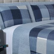 Kit: 1 Cobre-leito King Bouti de Microfibra Ultrasonic Estampada + 2 Porta-travesseiros - Ronald Indigo - Dui Design