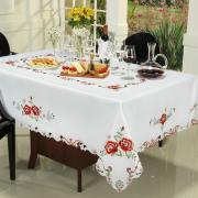 Toalha de Mesa com Bordado Richelieu Retangular 6 Lugares 160x220cm - Rosalis Branco Carmim - Dui Design