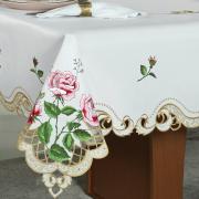 Toalha de Mesa com Bordado Richelieu Quadrada 4 Lugares 160x160cm - Rosana Natural Rosa - Dui Design