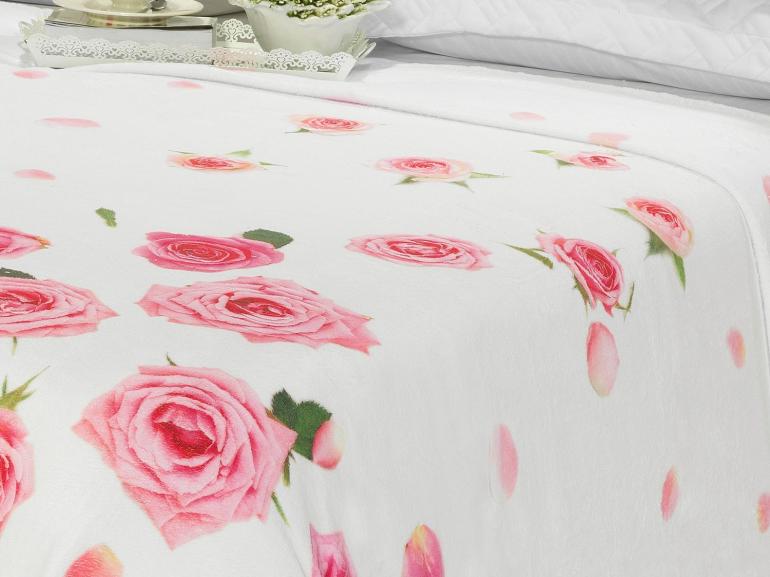 Cobertor Avulso Solteiro Flanelado com Estampa Digital - Rosas - Dui Design