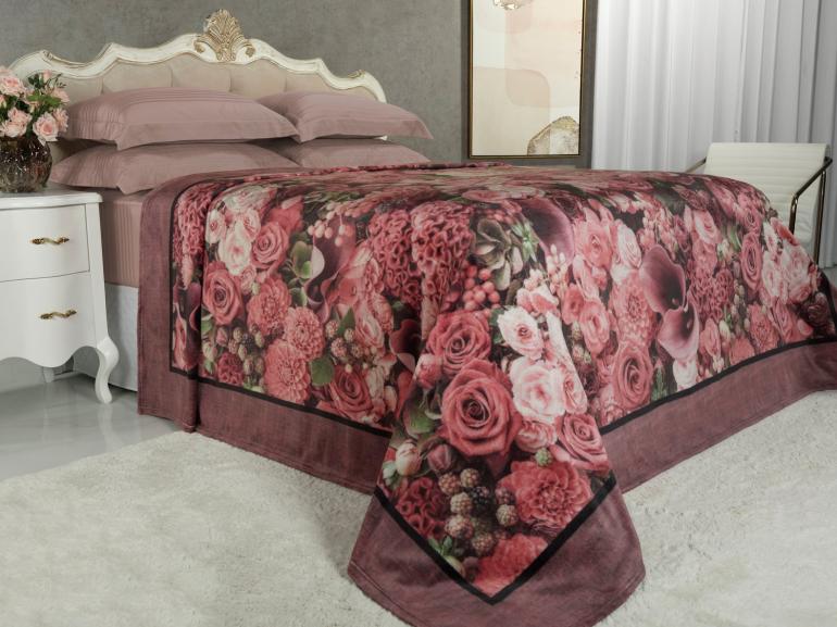 Cobertor Avulso Queen Flanelado com Estampa Digital 260 gramas/m² - Rose Garden - Dui Design