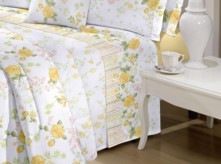 Edredom Queen 150 Fios 100% Algodo - Rossana Amarelo - Santista