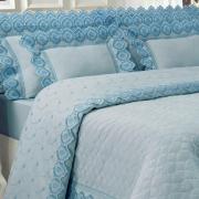 Kit: 1 Cobre-leito Casal + 2 porta-travesseiros Cetim de Algodo 300 fios Jacquard com Bordado Ingls - Royalle Azul - Dui Design