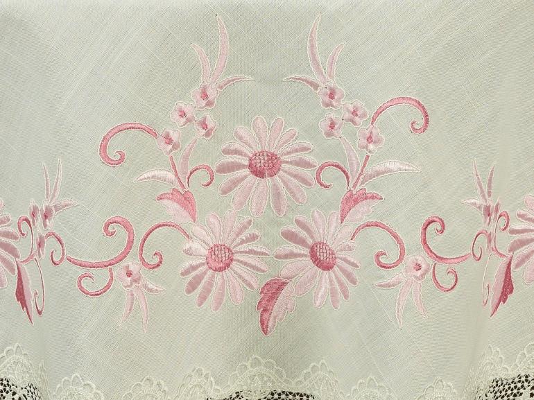 Toalha de Mesa com efeito Linho e com Bordado Richelieu Redonda 180cm - Samanta Rosa - Dui Design