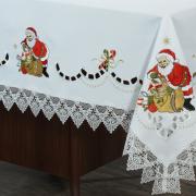 Toalha de Mesa Natal com Bordado Richelieu Quadrada 4 Lugares 160x160cm - Santa Claus Branco - Dui Design