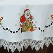 Toalha de Mesa Natal com Bordado Richelieu Redonda 180cm - Santa Claus Branco - Dui Design