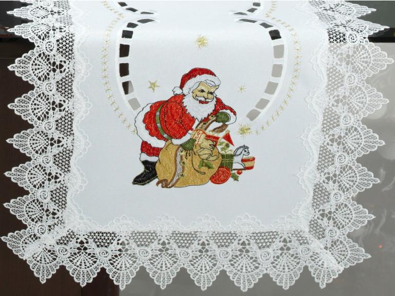 Trilho (Caminho) de Mesa Natal com Bordado Richelieu 45x170cm - Santa Claus Branco - Dui Design