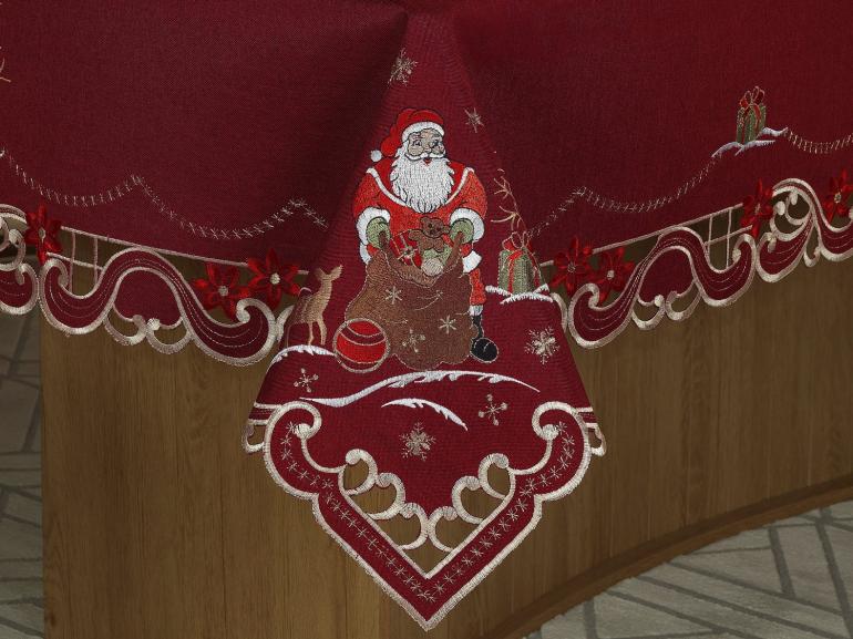 Toalha de Mesa Natal com Bordado Richelieu Quadrada 8 Lugares 220x220cm - Santa Claus Vermelho - Dui Design