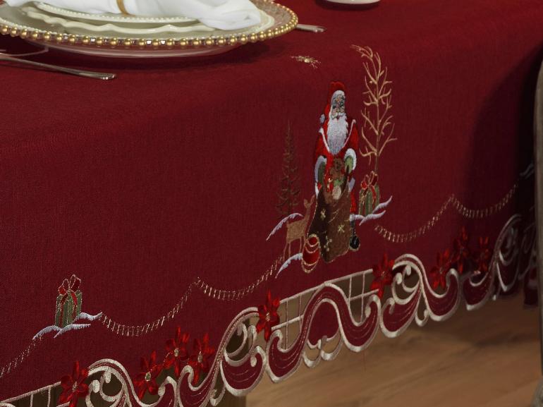 Toalha de Mesa Natal com Bordado Richelieu Quadrada 4 Lugares 160x160cm - Santa Claus Vermelho - Dui Design