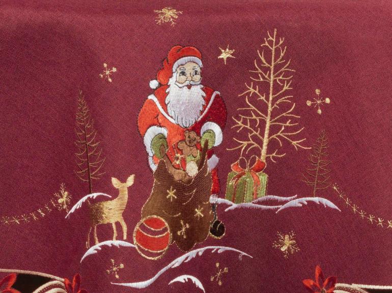 Toalha de Mesa Natal com Bordado Richelieu Redonda 175cm - Santa Claus Vermelho - Dui Design