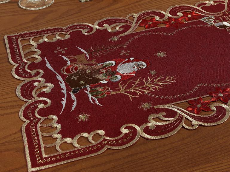 Trilho de Mesa Natal com Bordado Richelieu 40x85cm Avulso - Santa Claus Vermelho - Dui Design