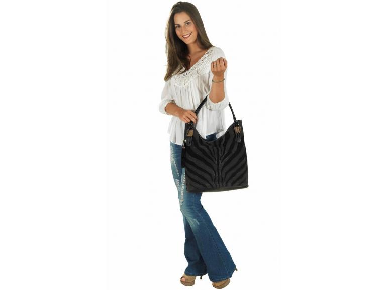 Bolsa de Ombro em Couro Natural (60%) - Savana Preto - Velina Fabbiano