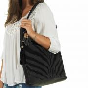 Bolsa de Ombro em Couro Natural (60%) - Savana Preto - Velina Fabbiano