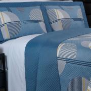 Kit: 1 Cobre-leito Casal Bouti de Microfibra Ultrasonic Estampada + 2 Porta-travesseiros - Seatle Indigo - Dui Design