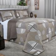 Kit: 1 Cobre-leito Casal Bouti de Microfibra Ultrasonic Estampada + 2 Porta-travesseiros - Seatle Taupe - Dui Design