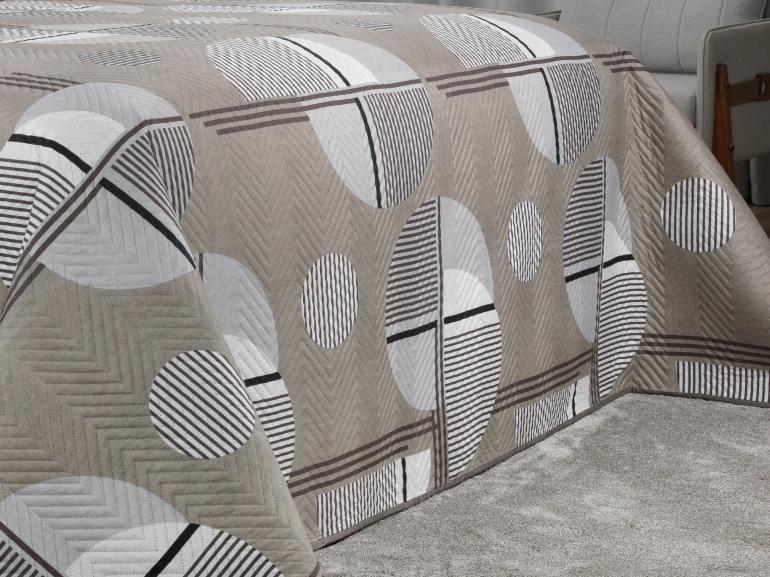 Kit: 1 Cobre-leito Casal Bouti de Microfibra Ultrasonic Estampada + 2 Porta-travesseiros - Seatle Taupe - Dui Design