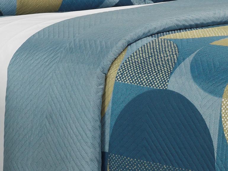 Kit: 1 Cobre-leito Casal Bouti de Microfibra Ultrasonic Estampada + 2 Porta-travesseiros - Sebastian Azul - Dui Design