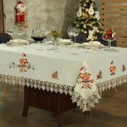 Toalha de Mesa Natal com Bordado Richelieu Quadrada 4 Lugares 160x160cm - Serenata Bege - Dui Design