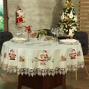 Toalha de Mesa Natal com Bordado Richelieu Redonda 180cm - Serenata Bege - Dui Design