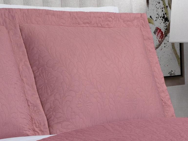 Kit: 1 Cobre-leito Casal Bouti de Microfibra Ultrasonic  + 2 Porta-travesseiros - Serenity Rosa Vintage - Dui Design
