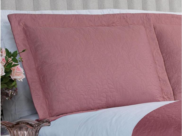 Kit: 1 Cobre-leito Casal Bouti de Microfibra Ultrasonic  + 2 Porta-travesseiros - Serenity Rosa Vintage - Dui Design