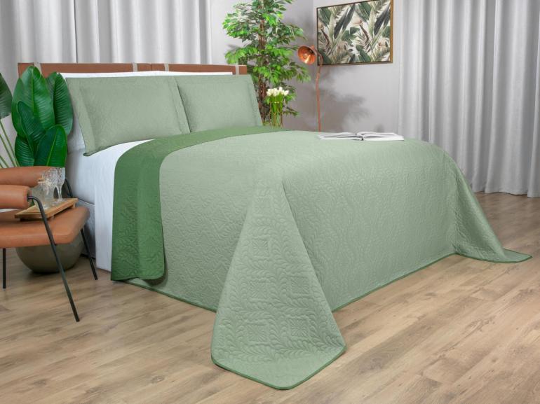 Kit: 1 Cobre-leito King Bouti de Microfibra Ultrasonic + 2 Porta-travesseiros - Serenity Verde Celadon - Dui Design