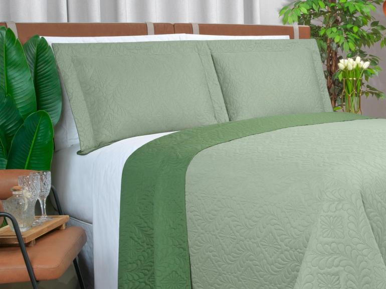 Kit: 1 Cobre-leito King Bouti de Microfibra Ultrasonic + 2 Porta-travesseiros - Serenity Verde Celadon - Dui Design