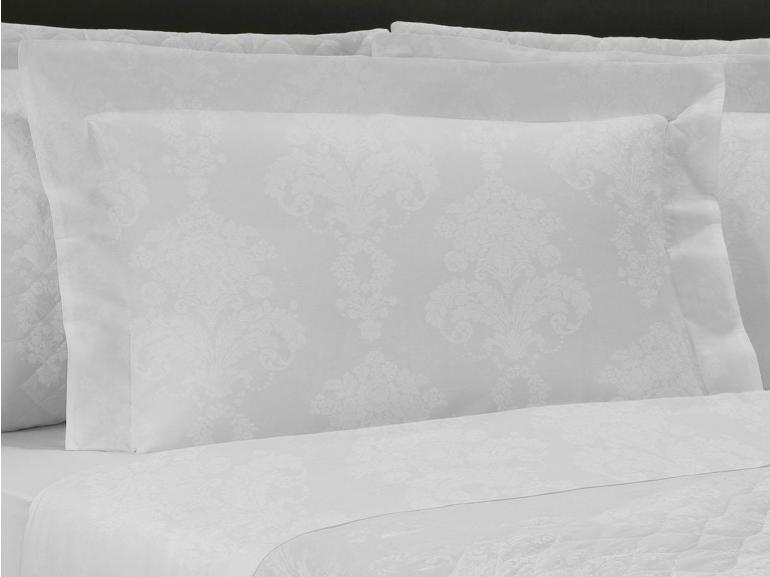 Kit: 1 Cobre-leito Solteiro + 1 porta-travesseiro Cetim 300 fios Jacquard - Sevilha Branco - Dui Design