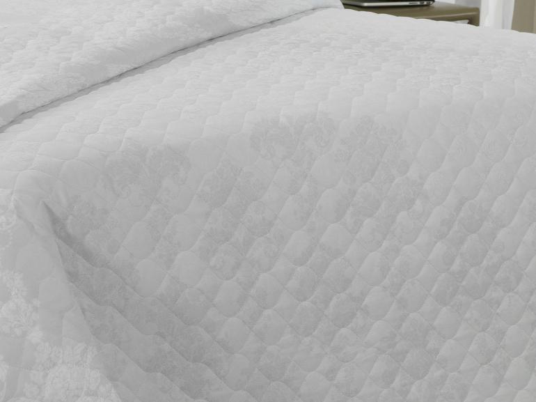 Kit: 1 Cobre-leito Solteiro + 1 porta-travesseiro Cetim 300 fios Jacquard - Sevilha Branco - Dui Design