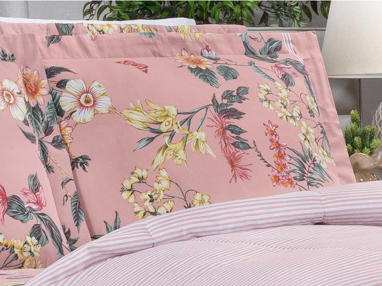 Jogo de Cama King Percal 180 fios - Shirley Rosa - Dui Design