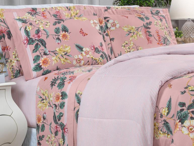 Jogo de Cama King Percal 180 fios - Shirley Rosa - Dui Design