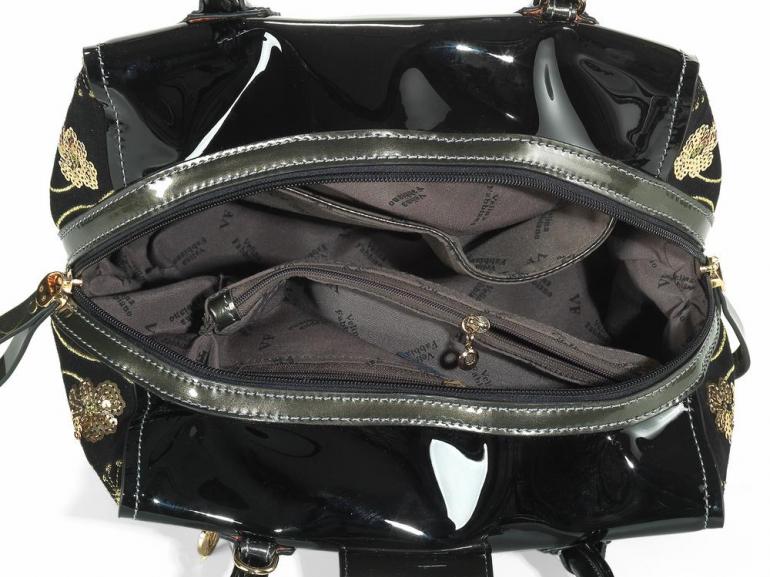 Bolsa com detalhes em Couro Natural - Sienna Preto - Velina Fabbiano