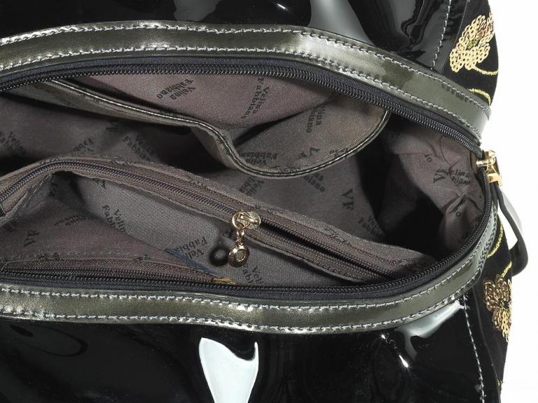 Bolsa com detalhes em Couro Natural - Sienna Preto - Velina Fabbiano