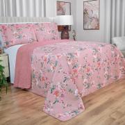 Kit: 1 Cobre-leito King Bouti de Microfibra Ultrasonic Estampada + 2 Porta-travesseiros - Simone Rosa Velho - Dui Design