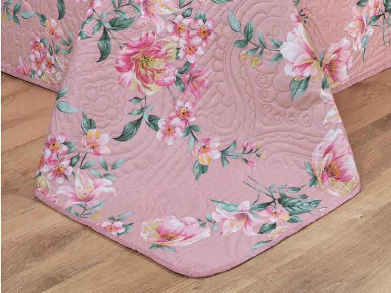 Kit: 1 Cobre-leito King Bouti de Microfibra Ultrasonic Estampada + 2 Porta-travesseiros - Simone Rosa Velho - Dui Design