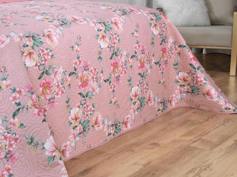 Kit: 1 Cobre-leito King Bouti de Microfibra Ultrasonic Estampada + 2 Porta-travesseiros - Simone Rosa Velho - Dui Design