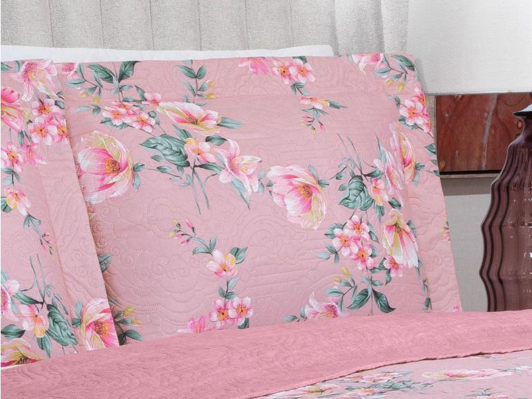 Kit: 1 Cobre-leito King Bouti de Microfibra Ultrasonic Estampada + 2 Porta-travesseiros - Simone Rosa Velho - Dui Design