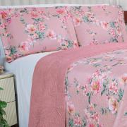 Kit: 1 Cobre-leito King Bouti de Microfibra Ultrasonic Estampada + 2 Porta-travesseiros - Simone Rosa Velho - Dui Design